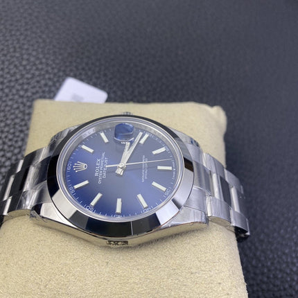 DATEJUST 41MM SMOOTH BEZEL BLUE DIAL OYSTER BRACELET