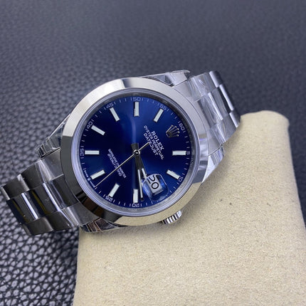 DATEJUST 41MM SMOOTH BEZEL BLUE DIAL OYSTER BRACELET