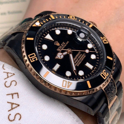 SUBMARINER DATE 40 CUSTOM GOLD BLACK HAND ENGRAVED