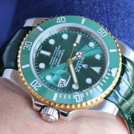 SUBMARINER DATE 40 STEEL CASE GOLD GREEN CERAMIC LEATHER