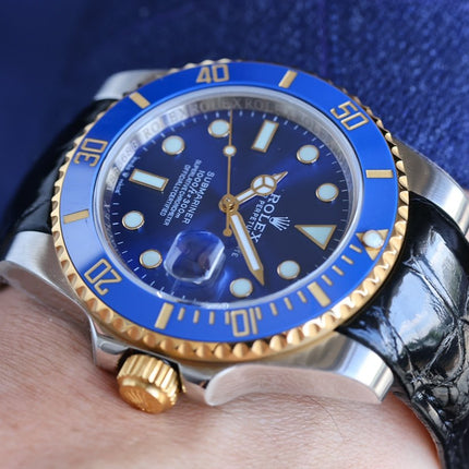 SUBMARINER DATE 40 STEEL CASE GOLD BLUE CERAMIC LEATHER