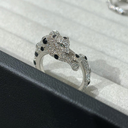 PANTHERE DIAMOND ONYX SILVER RING