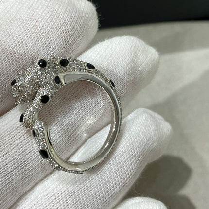 PANTHERE DIAMOND ONYX SILVER RING