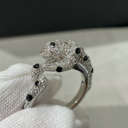 PANTHERE DIAMOND ONYX SILVER RING