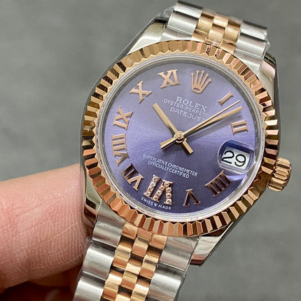DATEJUST 31MM PINK GOLD STEEL PURPLE DIAL