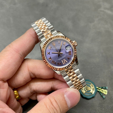 DATEJUST 31MM PINK GOLD STEEL PURPLE DIAL