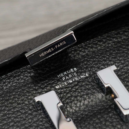 HM CLUTCH CONSTANCE 20.5 BLACK CALFSKIN SILVER HARDWARE