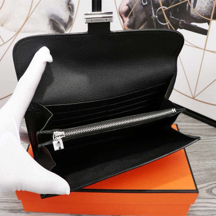 HM CLUTCH CONSTANCE 20.5 BLACK CALFSKIN SILVER HARDWARE