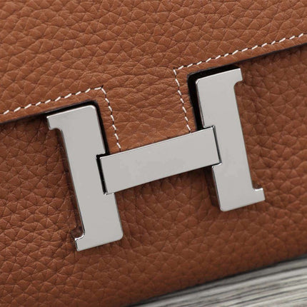 HM CLUTCH CONSTANCE 20.5 BROWN CALFSKIN SILVER HARDWARE