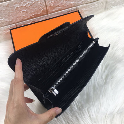 HM SNAP LOCK WALLET 19.5 BLACK GRAINED CALFSKIN