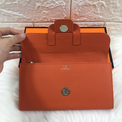 HM SNAP LOCK WALLET 19.5 ORANGE GRAINED CALFSKIN