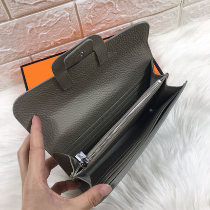HM SNAP LOCK WALLET 19.5 GRAY GRAINED CALFSKIN