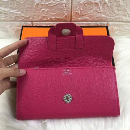 HM SNAP LOCK WALLET 19.5 DEEP PINK GRAINED CALFSKIN