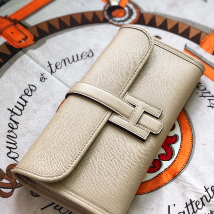 JIGE ELAN 29 CLUTCH IN ECRU TAN CALFSKIN