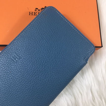 HM SILK'IN CLASSIC WALLET 20 CERULEAN GRAINED CALFSKIN