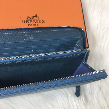 HM SILK'IN CLASSIC WALLET 20 CERULEAN GRAINED CALFSKIN