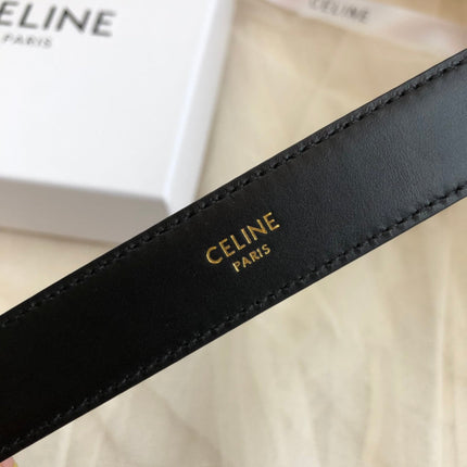 CELINE 25S TRIOMPHE BELT 25MM IN BLACK CALFSKIN GOLD HARDWARE 585857