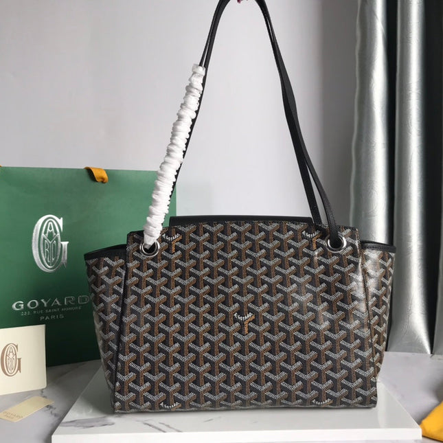 GOYA 26S ROUETTE PM TOTE BAG 30CM IN BLACK AND BROWN CANVAS AND CALFSKIN
