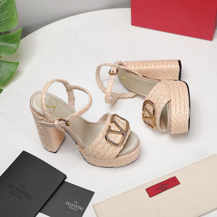 VLTN ESPADRILLE WEDGE SANDALS 25S 130 MM IN BEIGE RAFFIA WITH GOLD HARDWARE