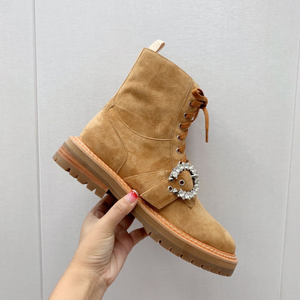 JIMMY CHOO 26S ANKLE BOOTS IN CAMEL BROWN SUEDE WITH BUCKLE STRAP