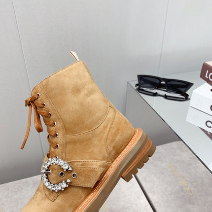 JIMMY CHOO 26S ANKLE BOOTS IN CAMEL BROWN SUEDE WITH BUCKLE STRAP