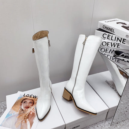 JIMMY CHOO 26S KNEE HIGH BOOTS 55 MM IN WHITE PATENT CALFSKIN