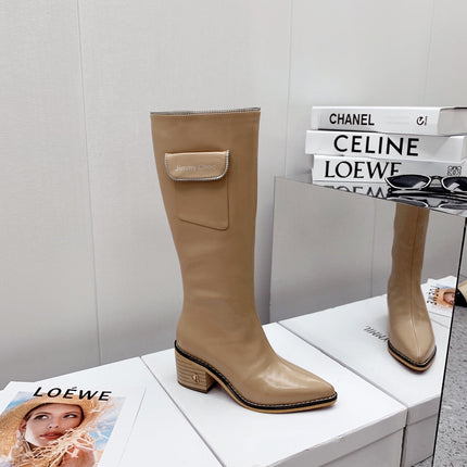 JIMMY CHOO 26S KNEE HIGH BOOTS 55 MM IN BEIGE PATENT CALFSKIN