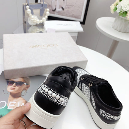 JIMMY CHOO 26S SNEAKERS IN BLACK CALFSKIN PEARL EMBELLISHED
