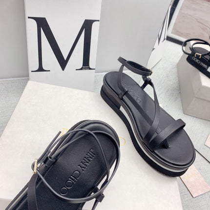 JIMMY CHOO 26S FLATFORM SANDALS 50 MM IN BLACK CALFSKIN