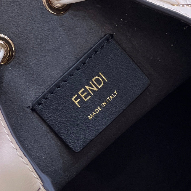MON TRESOR MINI 18 BAG IN WHITE CALFSKIN FF WITH GOLD HARDWARE