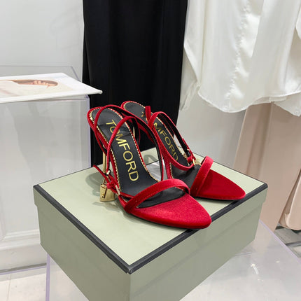 TOM FORD 26S GOLD BUCKLE HEELS 105 MM IN RED VELVET