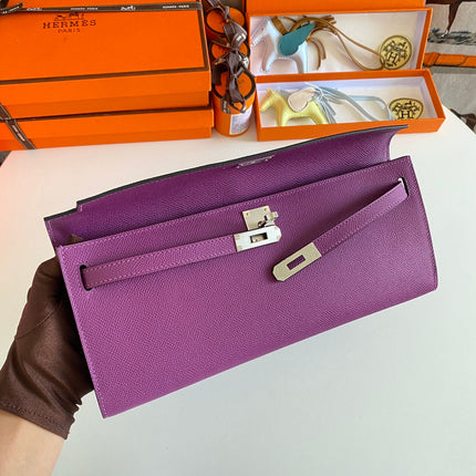KELLY CUT 31 IN VIOLET PURPLE CALFSKIN WITH SILVER HARDWARE