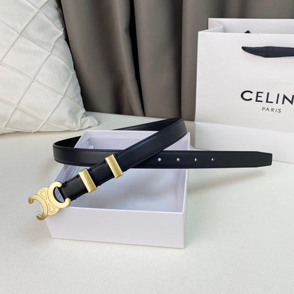 Medium Triomphe Belt 25mm Black Calfskin Gold Loop Ghw