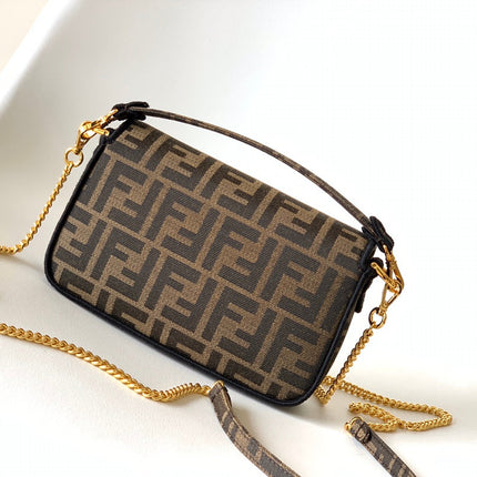 Fend Baguette 20 Brown FF Jacquard Fabric Bag Ghw