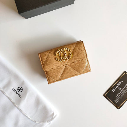 CC TRIFOLD PURSE 12 AMBER GRAINED CALFSKIN GOLD ICON