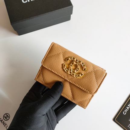 CC TRIFOLD PURSE 12 AMBER GRAINED CALFSKIN GOLD ICON