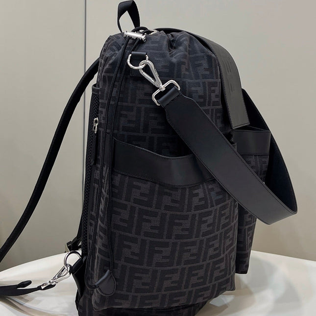 FENDI STRIKE LARGE 46 FF BLACK JACQUARD FABRIC BACKPACK