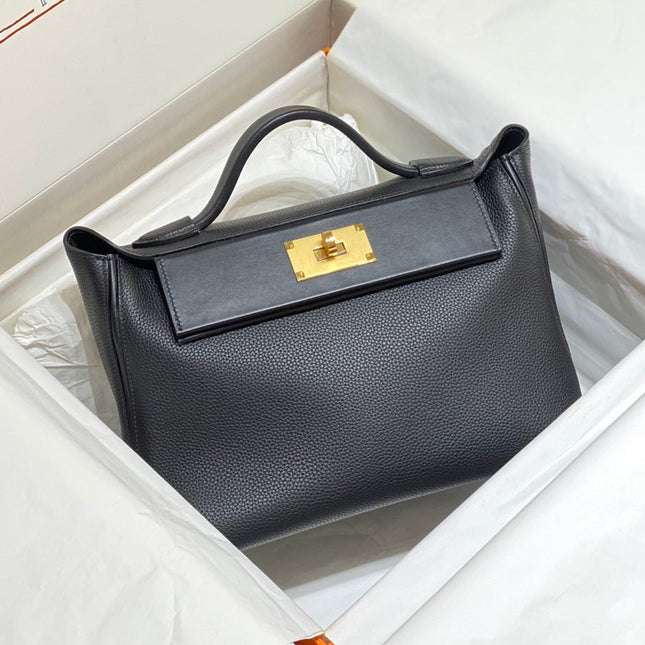 HM 26S 24/24 29CM IN BLACK EVERCOLOR CALFSKIN GOLD KELLY BUCKLE