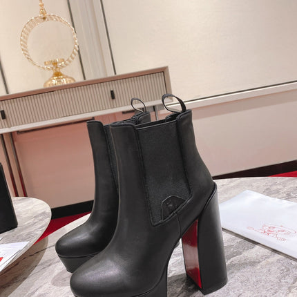CHRISTIAN LOUBOUTIN 26S PLATFORM ANKLE BOOTS 130 MM IN BLACK CALFSKIN