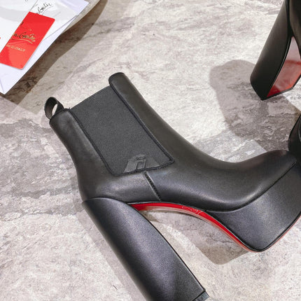 CHRISTIAN LOUBOUTIN 26S PLATFORM ANKLE BOOTS 130 MM IN BLACK CALFSKIN