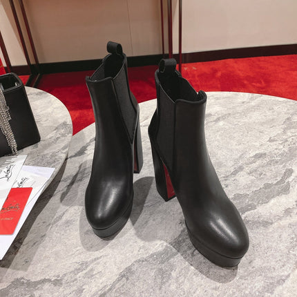 CHRISTIAN LOUBOUTIN 26S PLATFORM ANKLE BOOTS 130 MM IN BLACK CALFSKIN