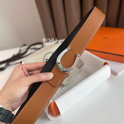 LUCK BELT BUCKLE & REVERSIBLE GINGER ORANGE AND BLACK LEATHER STRAP 38MM SILVER HARDWARE