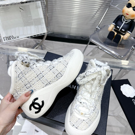 CC CANO ALTO SNEAKER IN WHITE WOOL TWEED AND RUBBER