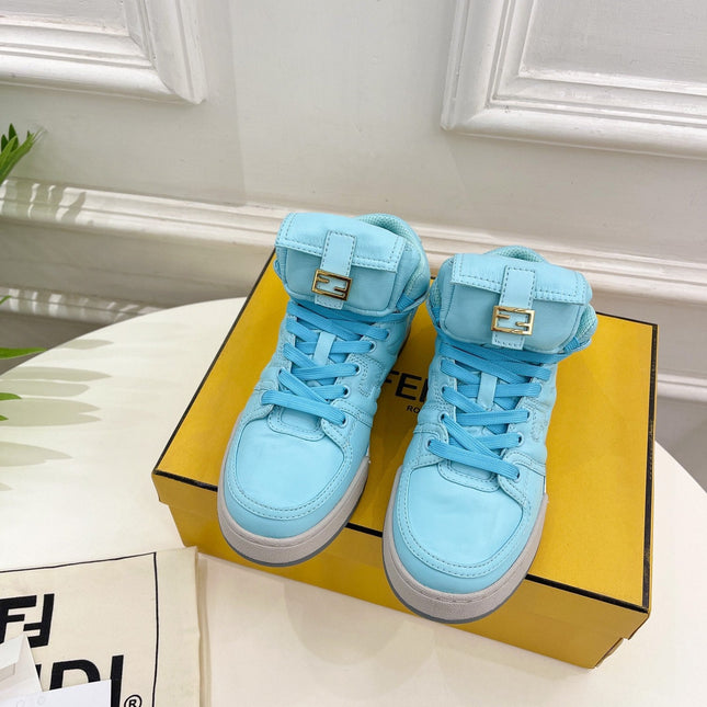 FENDI LOGO SOCK SNEAKER BOOTS IN SKY BLUE LAMBSKIN