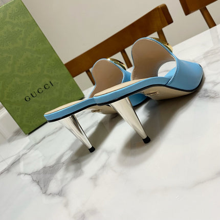 GG HIGH HEELS BLONDIE 75 IN SKY BLUE LAMBSKIN WITH GOLD HARDWARE