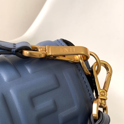 Fend Baguette 27 Bag With FF Motif Blue Leather Ghw