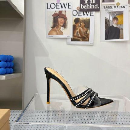 GIANVITO ROSSI 26S HIGH-HEEL SANDALS 100 MM IN BLACK LAMBSKIN