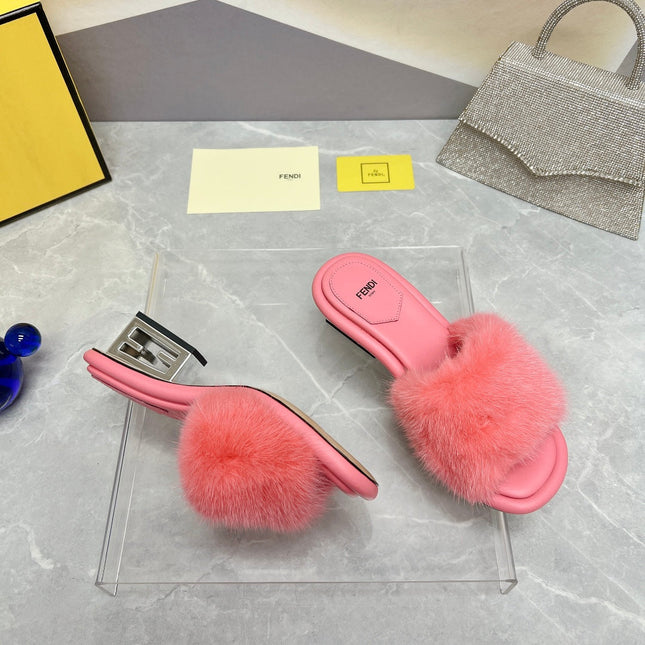 FENDI BAGUETTE MINK MEDIUM-HEELED 45MM IN PUNCH PINK FUR AND LAMBSKIN