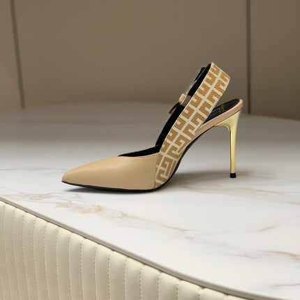 BALMAIN 25S SLINGBACK SHOES 95MM IN LIGHT BROWN CALFSKIN