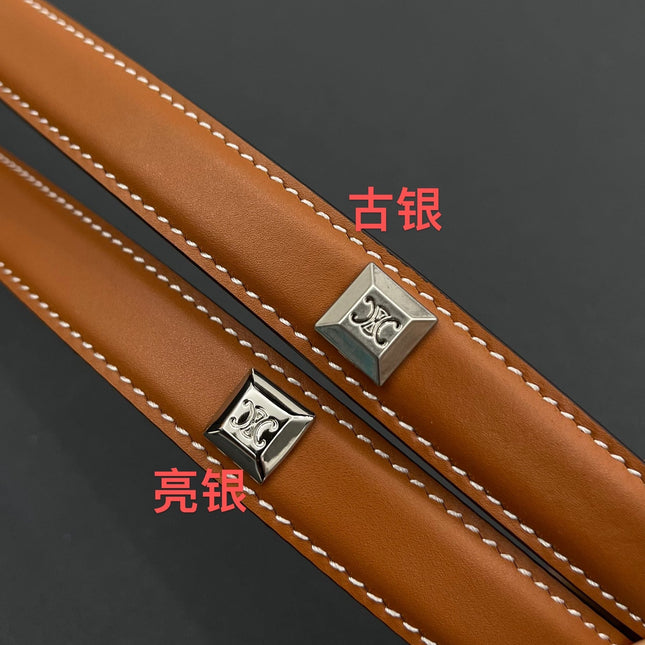 CL SMALL 18 MM TRIOMPHE BELT IN TAURILLON BRONZE BROWN LEATHER SILVER HARDWARE